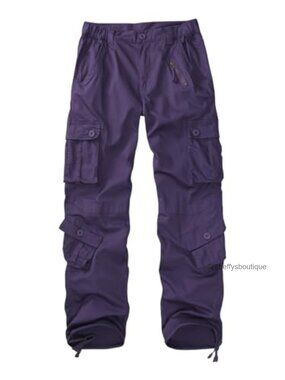 Cotton Cargo Combat Work Pants Straight Leg High Rise 8 Pocket